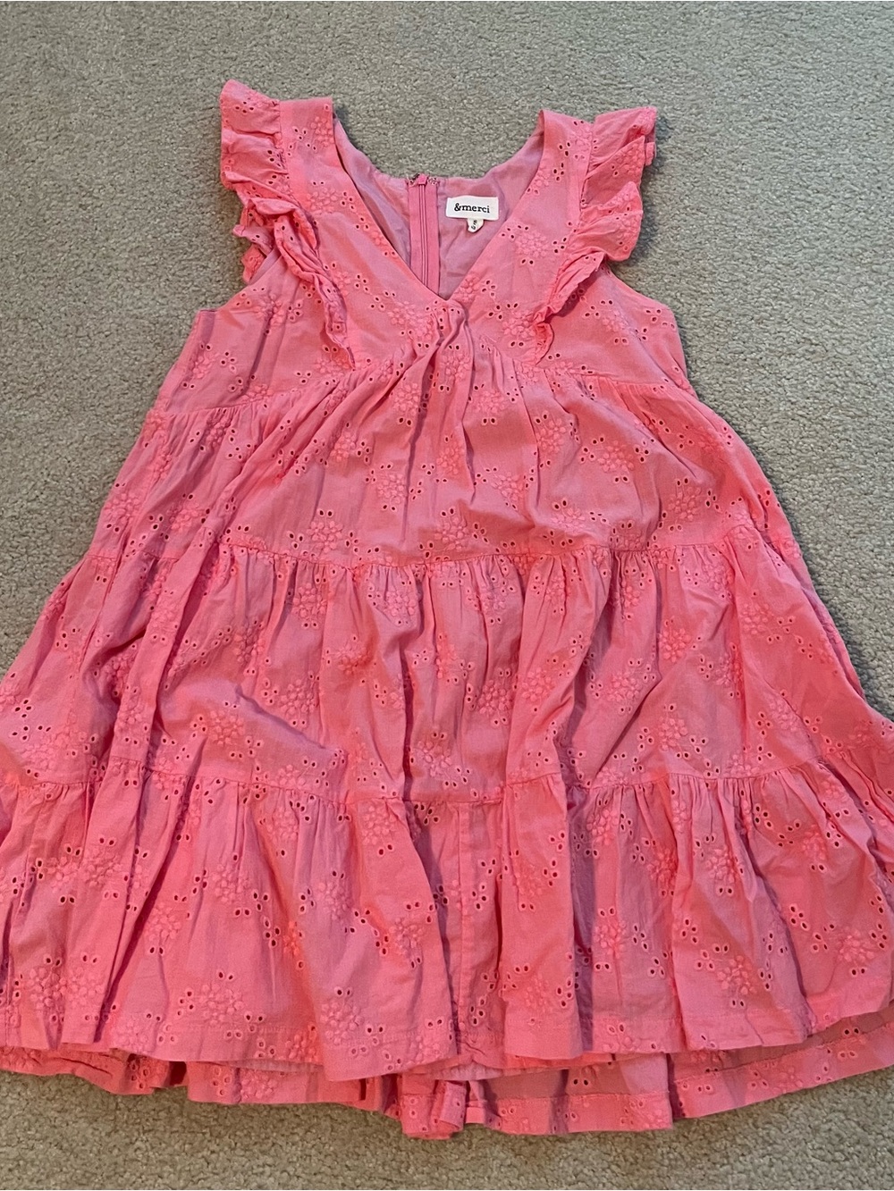 &merci Women’s Pink Eyelet Ruffle Tiered Dress